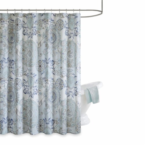 Madison Park Isla Cotton Printed Shower Curtain Blue 72x72 Perspective: back