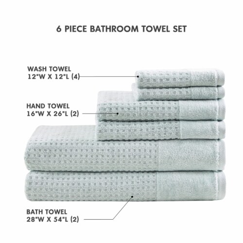 6pc Spa Waffle Jacquard Cotton Bath Towel Set Aqua