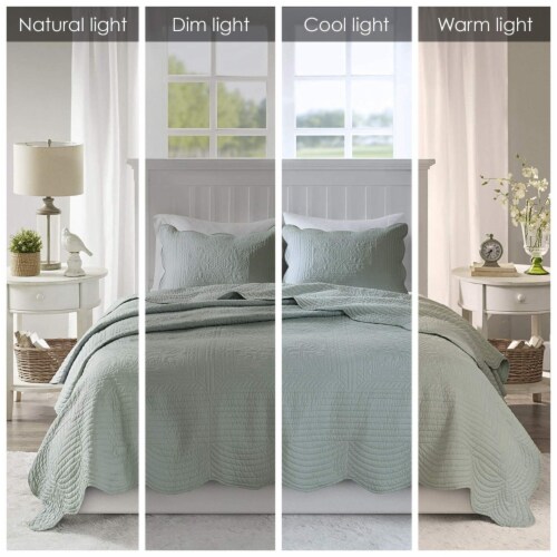 Madison Park Tuscany 3 Piece Reversible Scalloped Edge Coverlet Set Seafoam Full/Queen Perspective: back