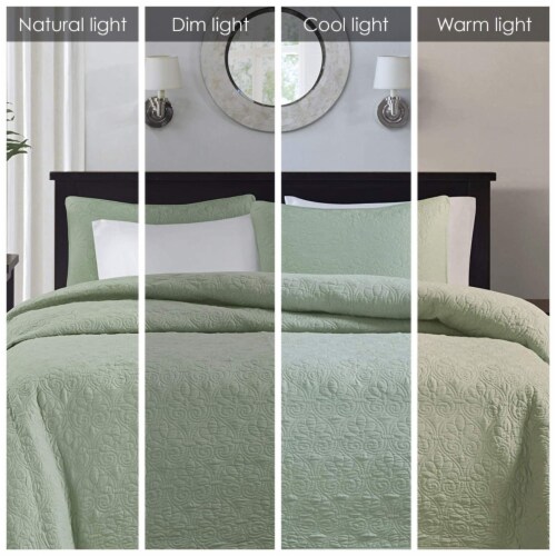 Madison Park Tuscany 3 Piece Reversible Scalloped Edge Coverlet Set Seafoam King/Cal King Perspective: back