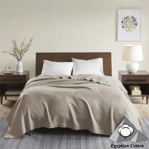 Madison Park 100% Certified Egyptian Cotton Blanket Khaki Full/Queen Perspective: back