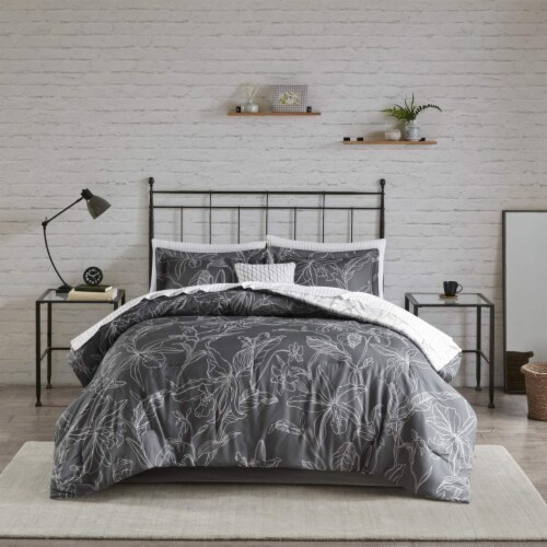 Madison Park Essentials Lilia 9 Piece Reversible Complete Bedding Set with Cotton Sheet King Perspective: back