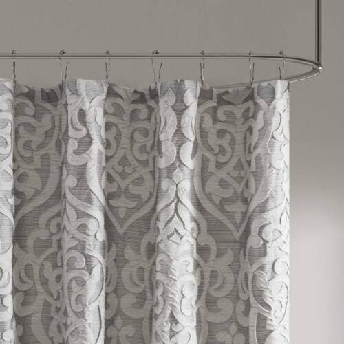 Madison Park Odette Fabric Shower Curtain, Silver/Silver 72x72, 72"W