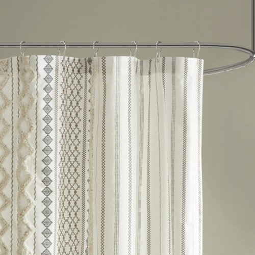INK+IVY Imani Tufted Chenille 100% Cotton Shower Curtain, Ivory - 72x72 Perspective: back