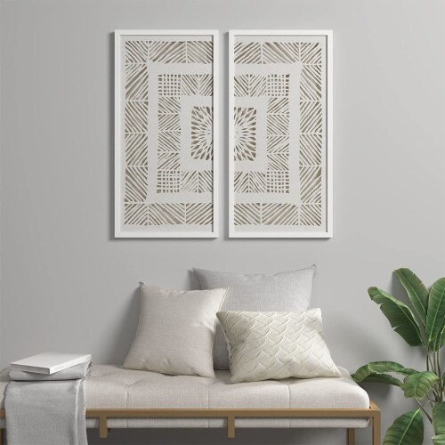 Madison Park Framed Rice Paper 2 PC Set Shadow Box in Natural Finish MP95G-0260 Perspective: back