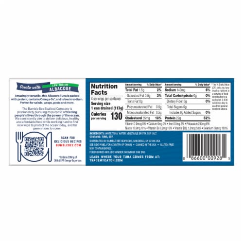 Bumble Bee® Low Sodium Solid White Albacore Tuna in Water Perspective: back