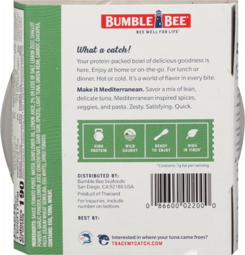 Bumble Bee® Quick Catch™ Mediterranean Tuna + Pasta Bowl Perspective: back