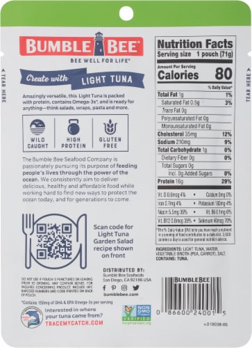 Bumble Bee® Wild Caught Light Tuna in Water Pouch Perspective: back