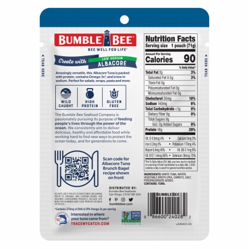 Bumble Bee® Low Sodium Albacore Tuna in Water Pouch Perspective: back