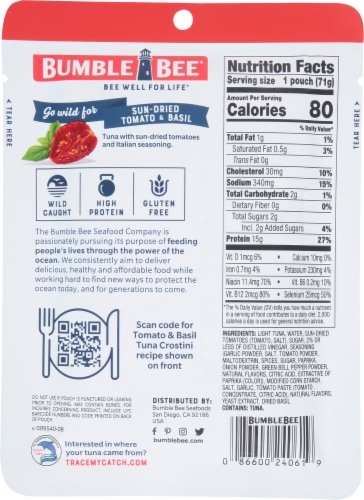 Bumble Bee® Sun Dried Tomato & Basil Seasoned Tuna Pouch Perspective: back