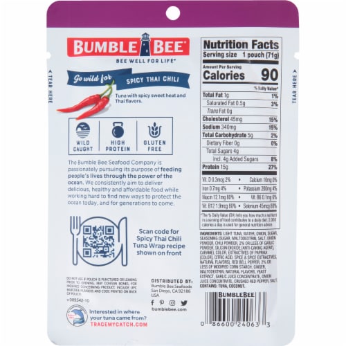 Bumble Bee® Spicy Thai Chili Seasoned Tuna Pouch Perspective: back