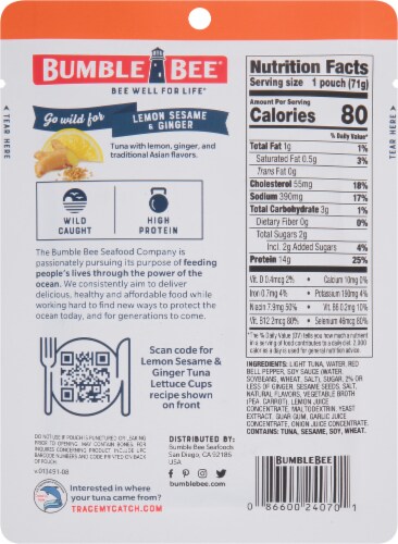 Bumble Bee® Lemon Sesame & Ginger Seasoned Tuna Pouch With Spork Perspective: back