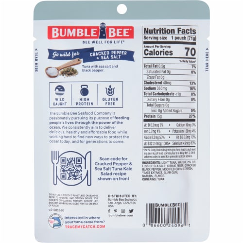 Bumble Bee® Cracked Pepper & Sea Salt Seasoned Tuna Pouch Perspective: back