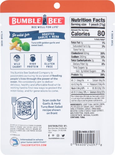 Bumble Bee® Roasted Garlic & Herb Seasoned Tuna Pouch Perspective: back