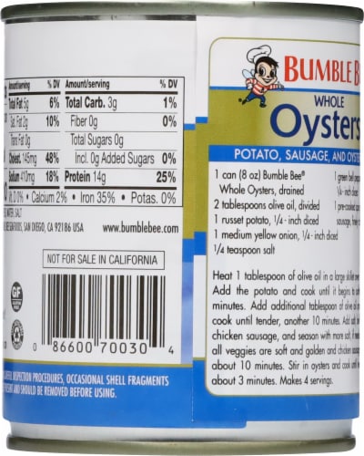 Bumble Bee® Whole Canned Oysters Perspective: back
