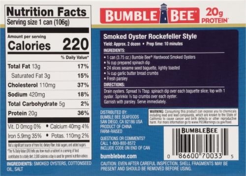 Bumble Bee® Shucked Hardwood Smoked Oysters Perspective: back