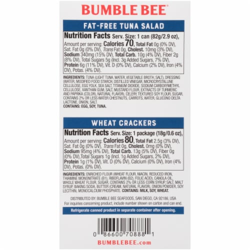 Bumble Bee Snack on the Run Fat-Free Tuna Salad with Wheat Crackers Kit Perspective: back