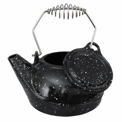 3 Qt Enameled Porcelain Steamer Kettle - Black With White Spec Perspective: back