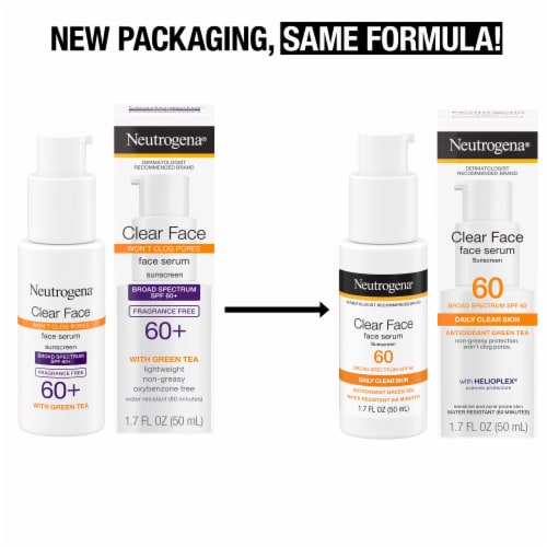 Neutrogena Clear Face Serum Sunscreen Broad Spectrum SPF 60+, Fragrance-Free with Green Tea Perspective: back