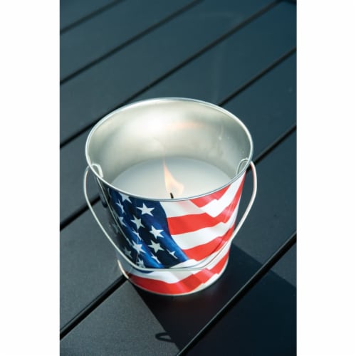 Tiki American Flag Citronella Candle Bucket Perspective: back