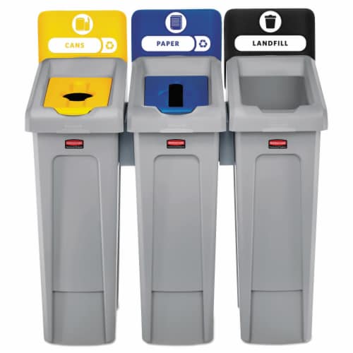 Rubbermaid Commercial Slim Jim Recycling Station - Black, Blue, Yellow - 1 Each Perspective: back