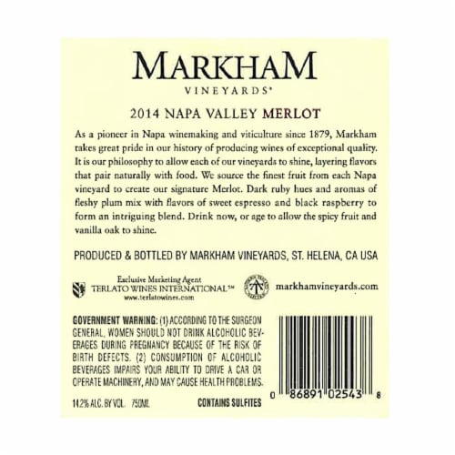 Markham Vineyards Merlot Perspective: back
