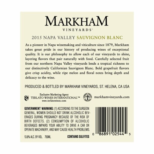 Markham Vineyards Sauvignon Blanc Perspective: back