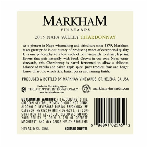 Markham Vineyards Chardonnay Perspective: back