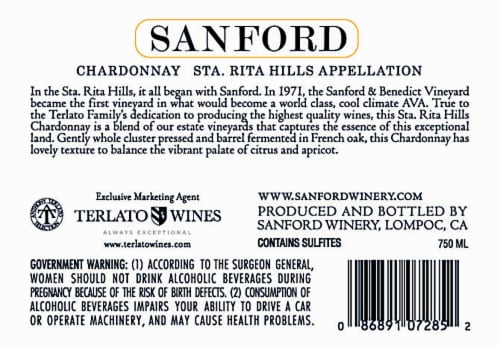Sanford Sta. Rita Hills Chardonnay Perspective: back