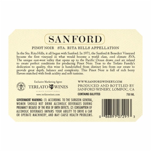 Sanford Santa Rita Hills Pinot Noir Perspective: back