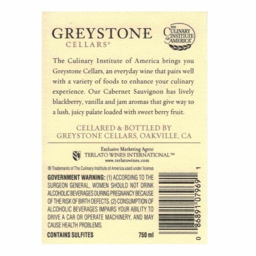 Greystone Cellars Cabernet Sauvignon Perspective: back