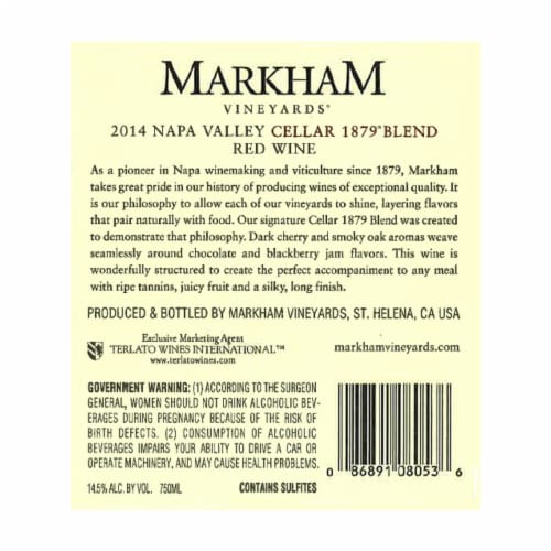 Markham Vineyards Cellar 1879 Red Blend Perspective: back