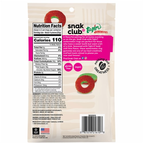 Snak Club® Tajin® Watermelon Rings Candy Bag Perspective: back