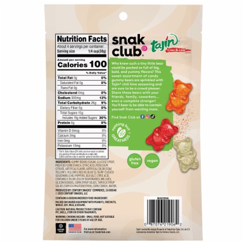 Snak Club® Tajin® Gummy Bears Candy Bag Perspective: back