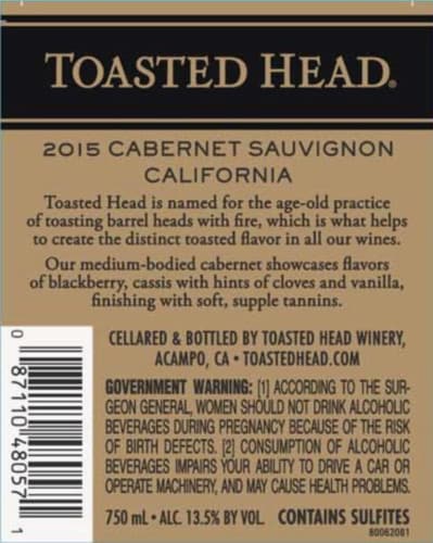 Toasted Head Cabernet Sauvignon Red Wine Perspective: back