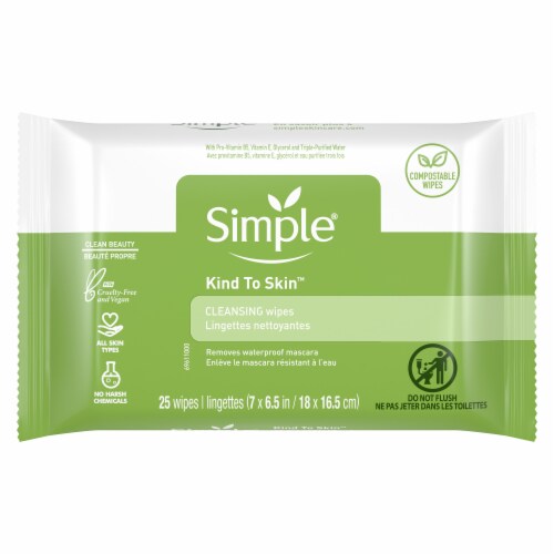 Simple Kind to Skin Facial Wipes Cleansing Gentle & Effective Makeup Remover Free from color & dye Perspective: back