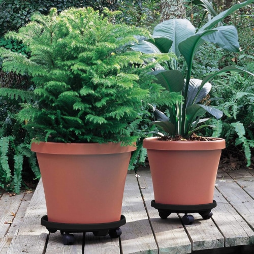Bloem CAD1200 12 in. Caddy Round Plant Stand Caddy with Wheels Saucer Tray, Black Perspective: back