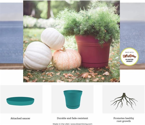Bloem 7005748 12.8 x 14.5 in. Dia. Plastic Saturn Planter, Blue Perspective: back