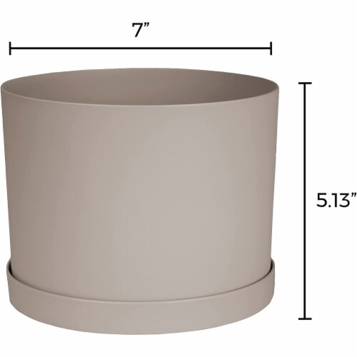 Bloem Mathers Garden Planter w/Saucer Tray Pebble Stone Beige, White, 6 Perspective: back