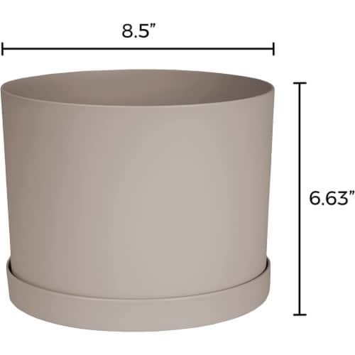 Bloem MAT0883 Mathers Garden Planter w/Saucer Tray, Pebble Stone Beige, 8 Perspective: back