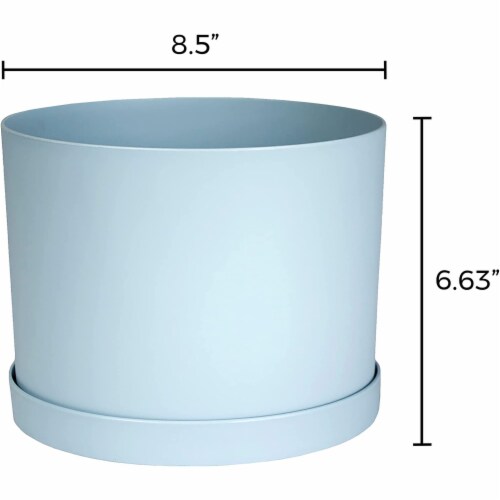 Bloem Mathers Planter w/Saucer Tray Misty Blue Garden Plater, White, 8 Perspective: back