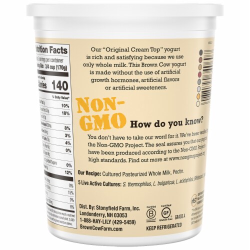 Brown Cow® Cream Top Plain Whole Milk Yogurt Tub Perspective: back