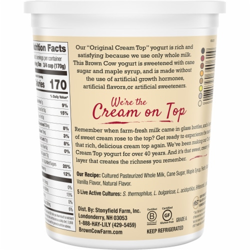 Brown Cow® Vanilla Cream Top Whole Milk Yogurt Perspective: back