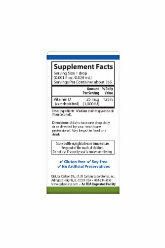 Carlson Super Daily D3 Dietary Supplement 1000 IU Perspective: back