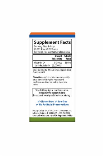 Carlson Super Daily D3 Liquid Vitamin D Dietary Supplement 2000 IU Perspective: back