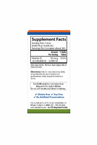 Carlson Super Daily D3 Liquid Vitamin D Dietary Supplement 2000 IU Perspective: back