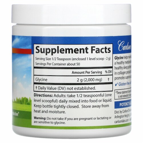 Carlson Glycine Powder Free Form Amino Acid - 3.53 oz (100 g) Perspective: back