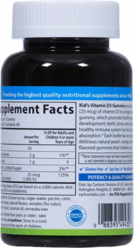 Carlson Labs Kids Vitamin D3 Gummies Perspective: back