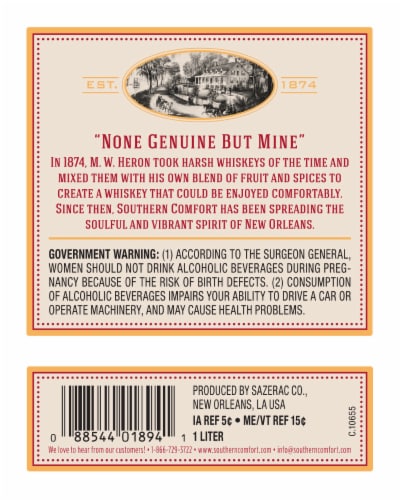 Southern Comfort Original Whiskey Perspective: back