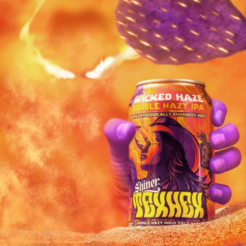 Shiner Tex Hex Wicked Haze Double Hazy IPA Craft Beer Perspective: back